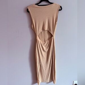 Cut Out Knit Dress -  Tan